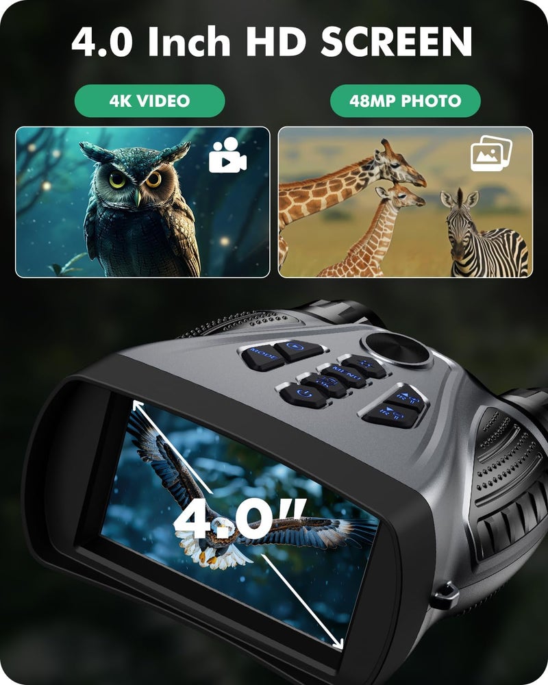 BUSHBINOC Night Vision Goggles, Night Vision Binoculars 4K, 4.0" HD Screen Binoculars, 10X Digital NightVision for Adults, 9 Gear Infrared, 4000mAh Battery Gray with 32GB TF Card - Image 5